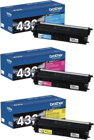 Brother Genuine TN433 High Yield 3-Color Toner Cartridge Set, Cyan Magenta Yellow