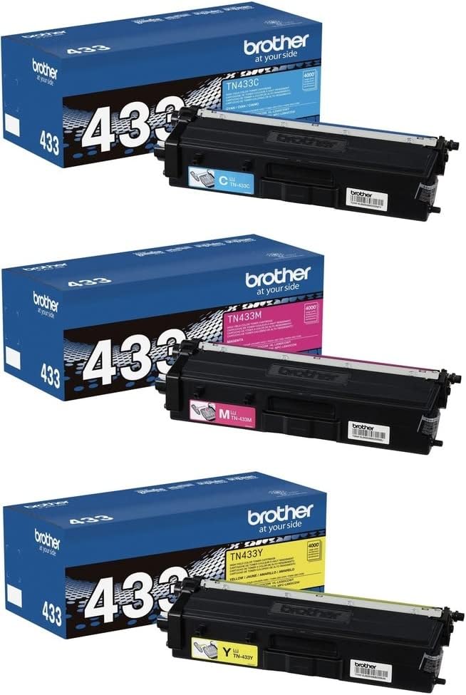 Brother Genuine TN433 High Yield 3-Color Toner Cartridge Set, Cyan Magenta Yellow