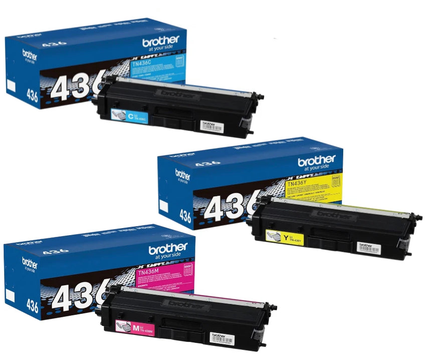 Brother Genuine TN436 High Yield 3-Color Toner Cartridge Set, Cyan Magenta Yellow